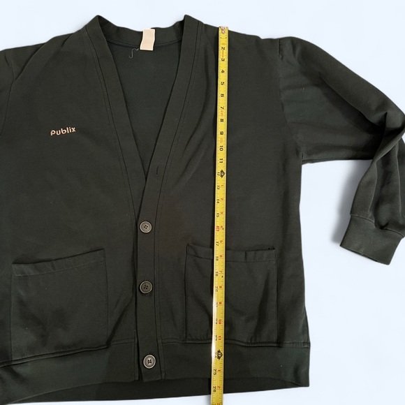 Publix Employee Unisex Sz L V-Neck Cardigan Button Up Green Pockets Embroidered - Picture 5 of 6